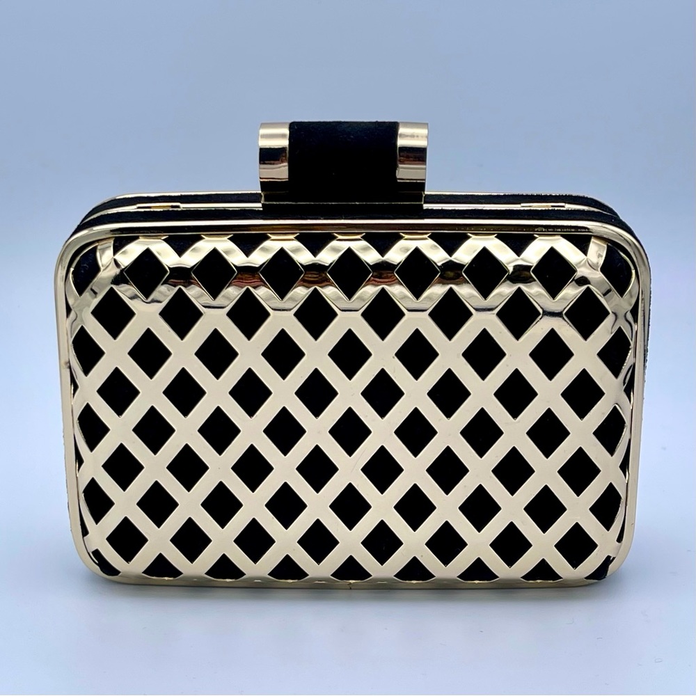 SHIRALEAH 🖤 NWT ‘Jean Minaudiere’ Black & Gold Evening Clutch - Picture 13 of 13